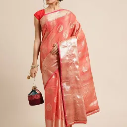 Banarasi Silk Works Red Woven Saree with Blouse image 4