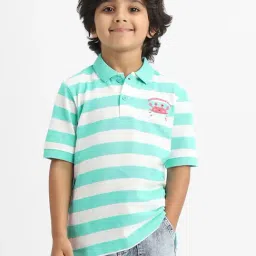 Nauti Nati Boys Green & White Cotton Striped T-Shirt-picture-22