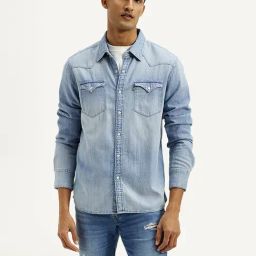 Levi's Blue Cotton Slim Fit Denim Shirt-picture-25