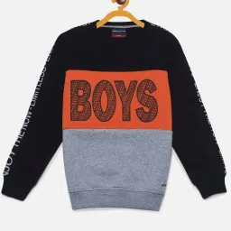 Crimsoune Club Kids Orange & Grey Color Block Full Sleeves Sweatshirt image 1