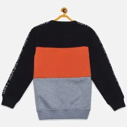 Crimsoune Club Kids Orange & Grey Color Block Full Sleeves Sweatshirt image 2