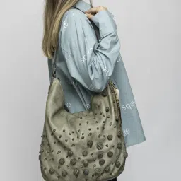 Art N Vintage Garofano Green Leather Textured Medium Hobo Handbag image 1