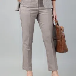 Hancock Greige Grey Blended Solid Mid Rise Trousers image 1