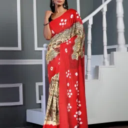 Unnati Silks Red Printed Saree With Unstitched Blouse image 1