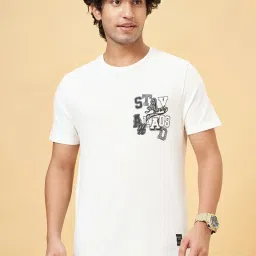 People By Pantaloons Antique White Cotton Regular Fit Printed T-Shirt image 1