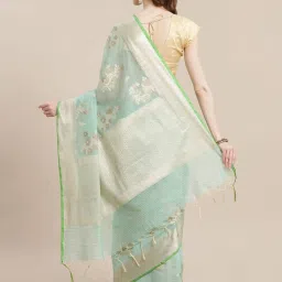 Banarasi Silk Works SeaGreen Woven Saree with Blouse image 2