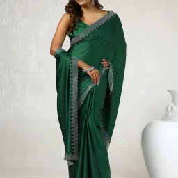 Soch Green Satin Embellished Saree with Unstitched Blouse image 1