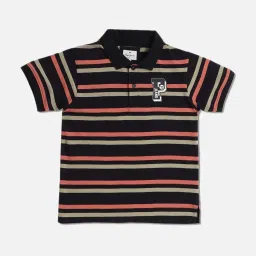 Pepe Jeans Kids Black & Pink Cotton Striped Polo T-Shirt image 1