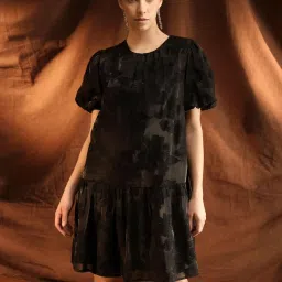 Kazo Black Polyester Embroidered A-Line Dress image 1