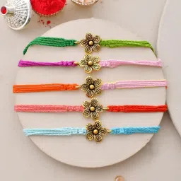 Aapno Rajasthan Multicolor Gold Floral Set of 5 Rakhi image 1