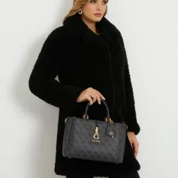 GUESS Black Logo Satchel Handbag-image-19