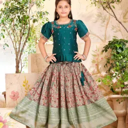 Aarika Girls Green & Red Embroidered Lehenga with Choli image 1