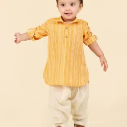 Fabindia Kids Yellow Cotton Embellished Full Sleeves Kurta, Pyjama image 1