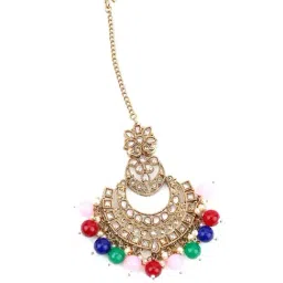 Odette Multicolour Adorable Pearl Necklace, Earring & MaangTikka Set image 5