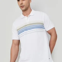 Code By Lifestyle White Regular Fit Striped Polo T-Shirt image 1