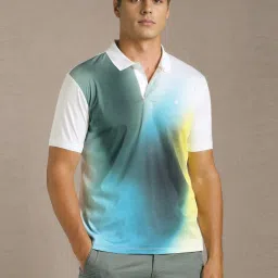 Louis Philippe White Cotton Regular Fit Printed Sports Polo image 1