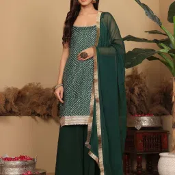 Varanga Green Printed Kurta & Sharara Set With Dupatta image 1