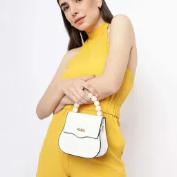 KLEIO White Solid Small Satchel Handbag image 2