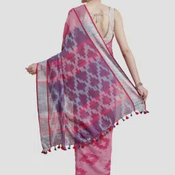 Kalakari India Pink Linen Printed Saree With Unstitched Blouse image 2