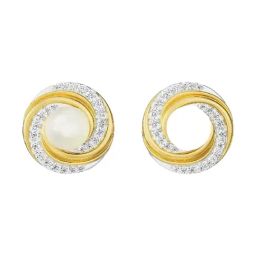 EMORI 18k (750) Yellow Gold Pearly Swirly Diamond Earrings for Women-picture-49
