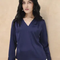RAREISM Navy Polyester Solid Long Sleeves Top-picture-20