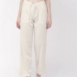 Go Colors Women Off-White Relaxed Fit Solid Parallel Trousers-picture-4