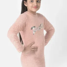 Crimsoune Club Kids Pink Embellished Full Sleeves Sweater image 4