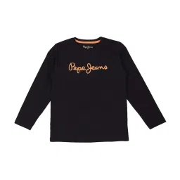 Pepe Jeans Kids Black Cotton Graphic Full Sleeves T-Shirt image 1
