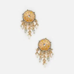 Dugran By Dugristyle Peach & Yellow Drop Earrings with Kundan & Pearls-picture-23
