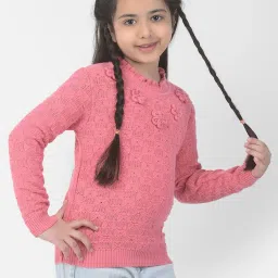 Crimsoune Club Kids Pink Embroidered Full Sleeves Sweater image 4