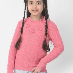 Crimsoune Club Kids Pink Embroidered Full Sleeves Sweater image 1