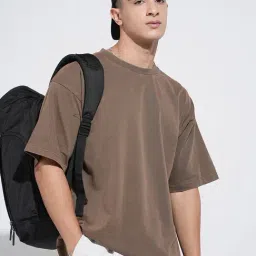 SHOWOFFFF Brown Cotton Solid Relaxed Fit T-Shirt-picture-16