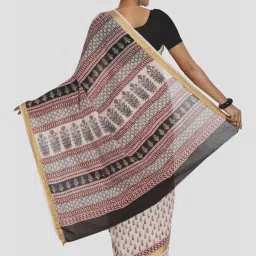 Kalakari India Off-White Cotton Printed Saree With Unstitched Blouse image 2