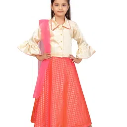 Aarika Kids Beige & Pink Printed Lehenga, Choli with Dupatta image 1