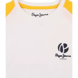 Pepe Jeans Kids White & Yellow Cotton Color Block T-Shirt image 3