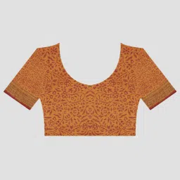 Kalakari India Maroon & Yellow Cotton Printed Saree With Unstitched Blouse image 3