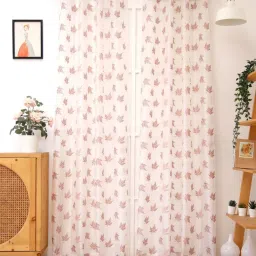 Ariana Crown Sheer Pink & Beige Polyester Door Curtain - Single Piece image 1