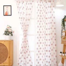 Ariana Crown Sheer Pink & Beige Polyester Door Curtain - Single Piece image 2
