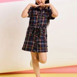 StyloBug Girls Navy Blue Knee Length Printed Dress-picture-25
