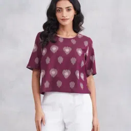 Fabindia Pink Relaxed Fit Printed Top-image-79