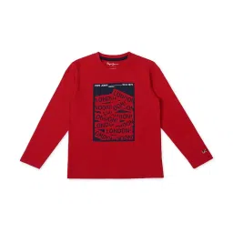 Pepe Jeans Kids Red Cotton Graphic Full Sleeves T-Shirt image 1