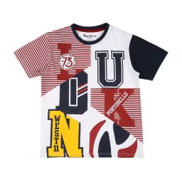 Pepe Jeans Kids Blue & Red Cotton Graphic T-Shirt image 1