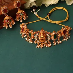 Shining Diva Gold-Plated Stone-Studded & Pearls Beaded Jewellery Set-picture-23