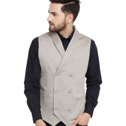 Hypernation Grey Sleeveless Solid Slim Fit Waistcoat-picture-10