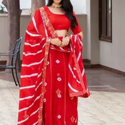 PRETTY PALLU Women Semi-Stitched Gota Patti Lehenga & Unstitched Blouse With Dupatta image 4