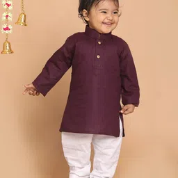 VASTRAMAY SHISHU Full Sleeves Solid Kurta With Pyjama - Purple & White-picture-32