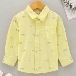 Babyhug Cotton Woven Full Sleeves Shirt Glasses Print - Yellow-image-42