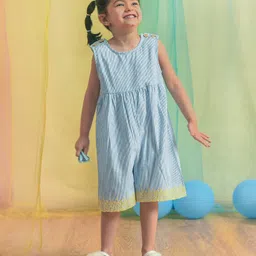 Mi Arcus 100% Cotton Sleeveless Striped And Design Embroidered Jumpsuit - Light Blue-picture-18