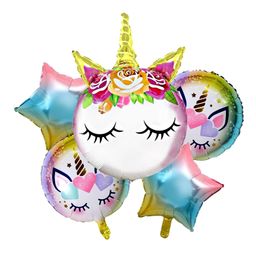 Bubble Trouble Birthday Foil Pink Unicorn Head Balloon Rainbow Color Pack of 5 Balloons Decoration Set for Baby Birthday | Theme Party Supplies Item...-picture-27