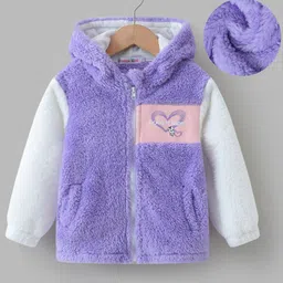 Kookie Kids Full Sleeves Hooded Fur Winter Jacket With Heart Design - Purple-picture-26